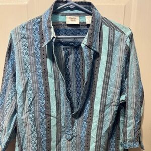 Womens Blue Striped Button-Down Shirt